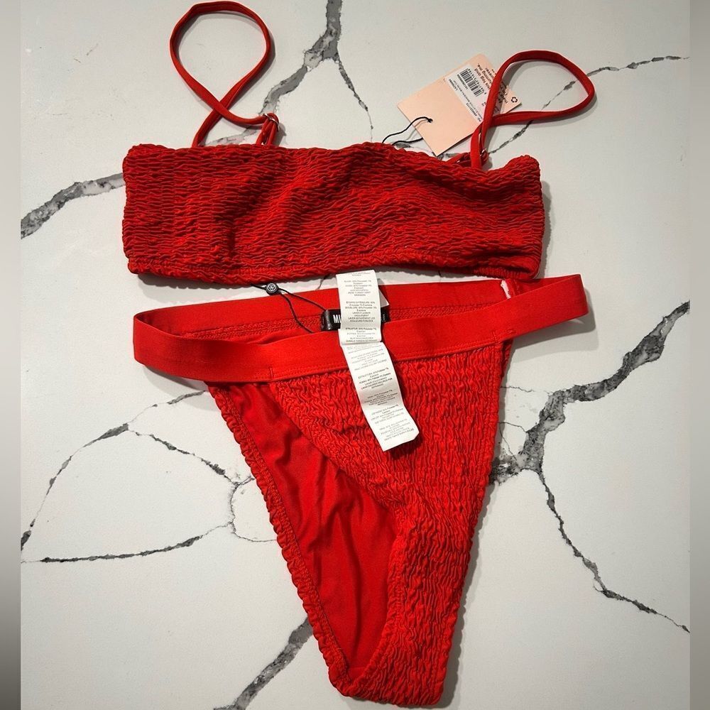 Red Textured Bikini Set